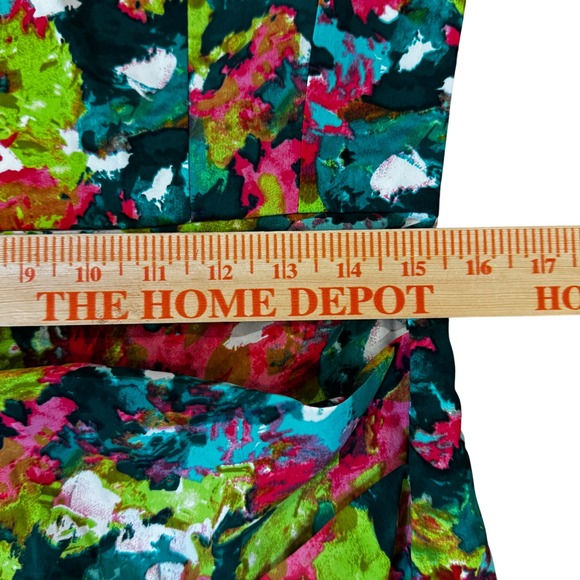 LUXXEL Strapless Ruffle Dress Abstract Floral Print Pink Green Teal Women's L - Picture 7 of 8
